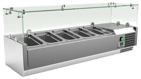 Vitrina 5 cubetas GN1/4 con Cúpula de Vídrio de 1200 x335 x440h mm PEKIN VRX1200330FG