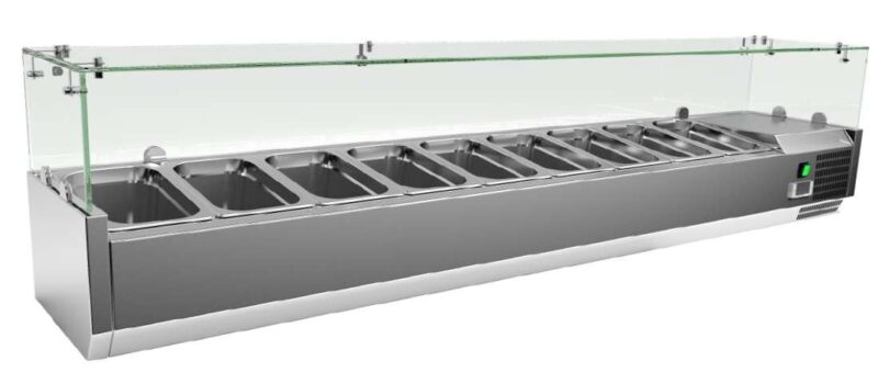 Vitrina 8 cubetas GN1/4 con Cúpula de Vídrio de 1800 x335 x440h mm PEKIN VRX1800330FG Vitrina 8 cubetas GN1/4 con Cúpula de Vídrio de 1800 x335 x440h mm PEKIN VRX1800330FG