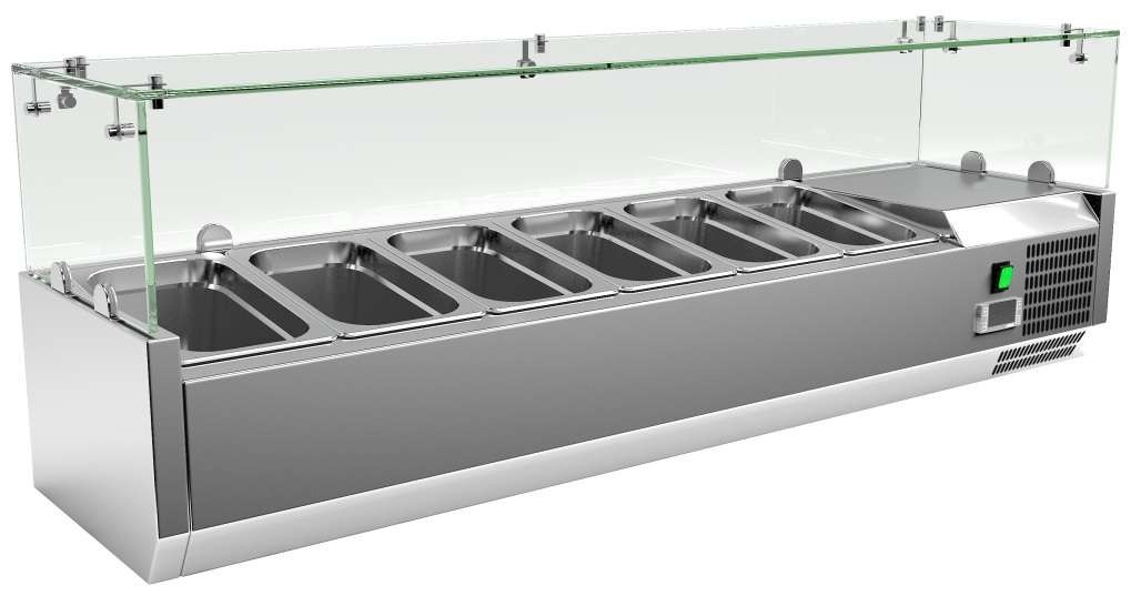 Vitrina 6 cubetas GN1/4 con Cúpula de Vídrio de 1400 x335 x440h mm PEKIN VRX1400330FG