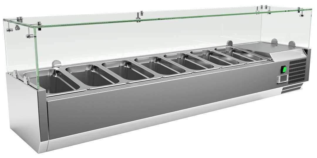 Vitrina 7 cubetas GN1/4 con Cúpula de Vídrio de 1500 x335 x440h mm PEKIN VRX1500330FG