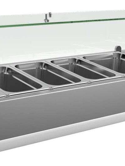 Vitrina 4 cubetas GN1/3 + 1 cubeta GN1/2 con Cúpula de Vídrio de 1400 x395 x440h mm PEKIN VRX1400380FG